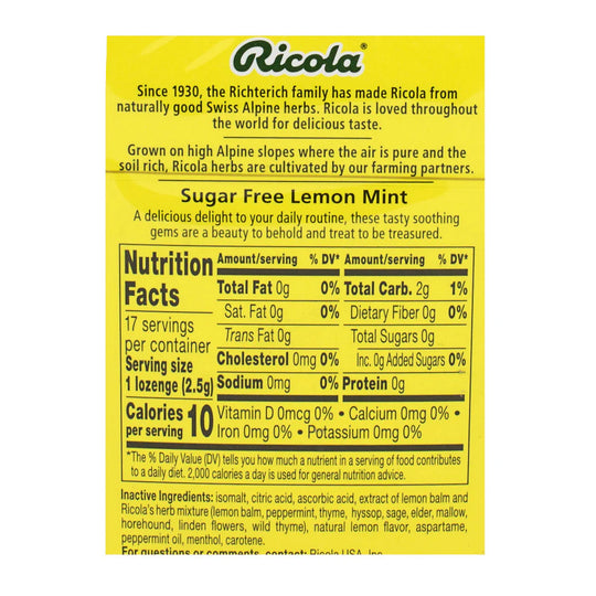 Ricola® Lemon Mint Cough Drops – 17 Count, Box of 30