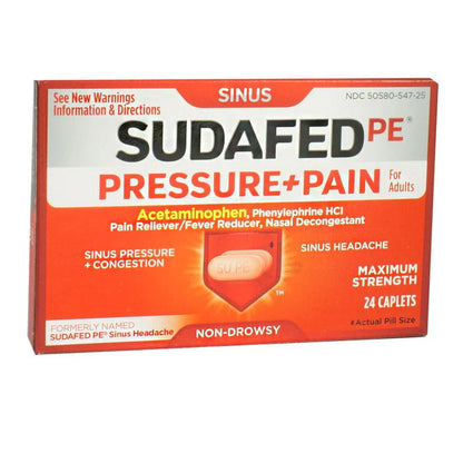 Sudafed PE® Sinus Pressure + Pain – 24 Count, Case of 18 Boxes