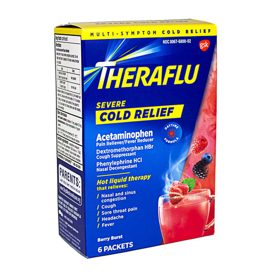Theraflu® Severe Cold & Cough Relief Daytime – Box of 6 Packets, Case of 24