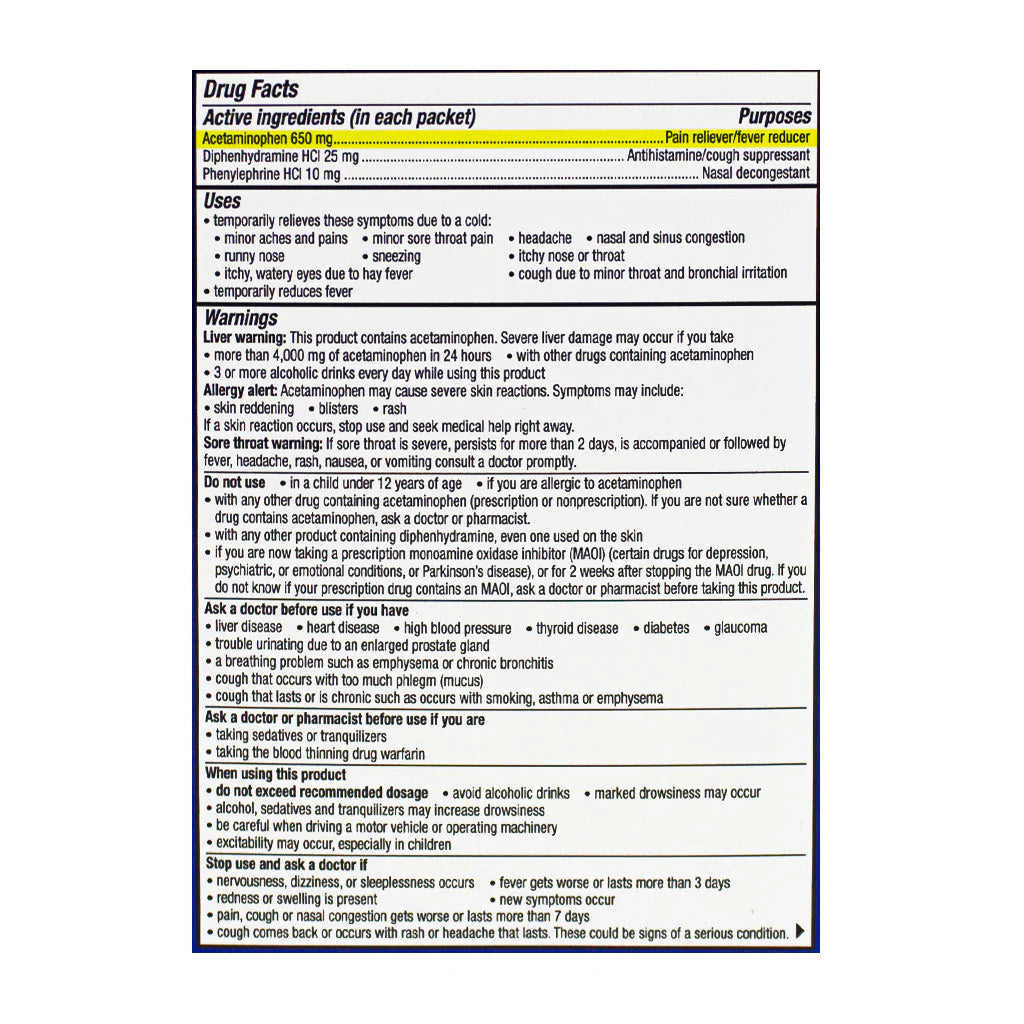 Theraflu® Severe Cold & Cough Relief Nighttime – Box of 6 Packets, Case of 24