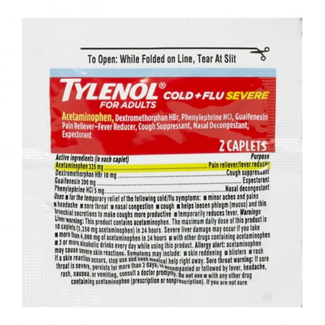 Tylenol® Cold + Flu Severe Relief – 2 Caplets, Case of 50 Packs