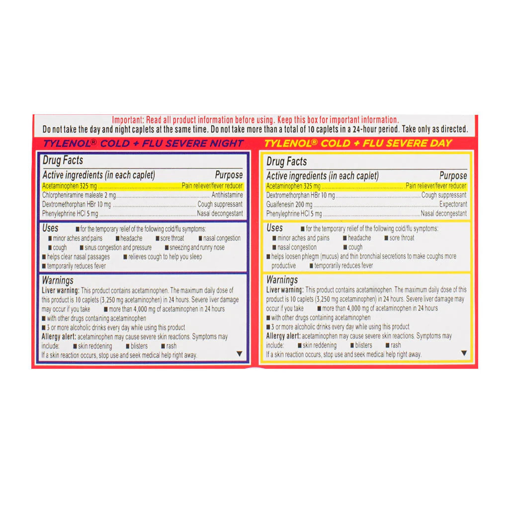 Tylenol® Day & Night Cold & Flu – 24 Caplets per Box, Case of 24