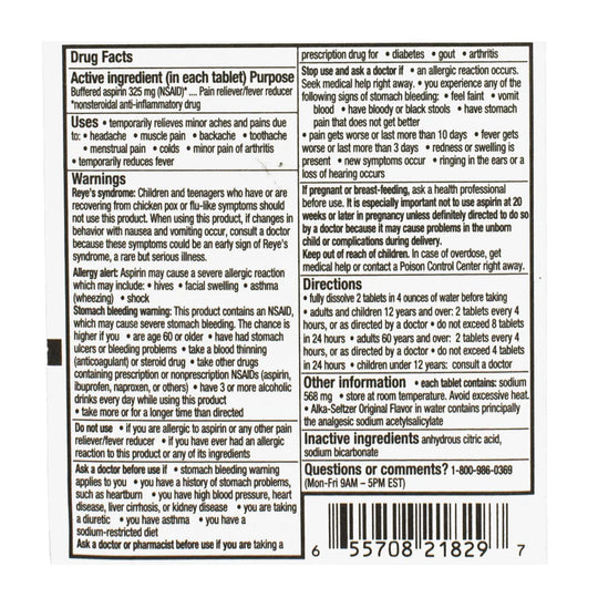 Alka-Seltzer® Pain Relief Tablets – 4 Count, Case of 36 Packs