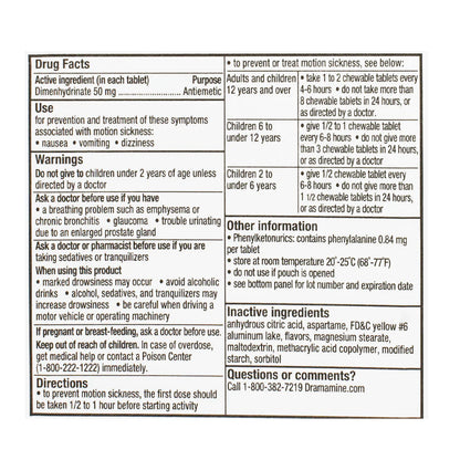 Dramamine® Motion Sickness Relief Tablets – 2 Count Card, Case of 36