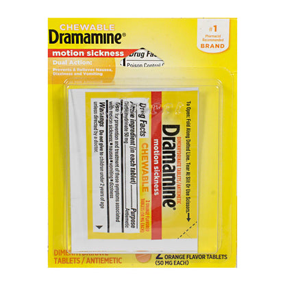 Dramamine® Motion Sickness Relief Tablets – 2 Count Card, Case of 36
