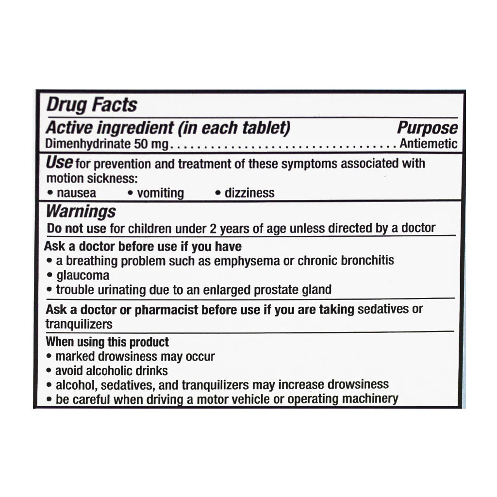 Dramamine® Motion Sickness Relief Tablets – 2 Count Box, Case of 18