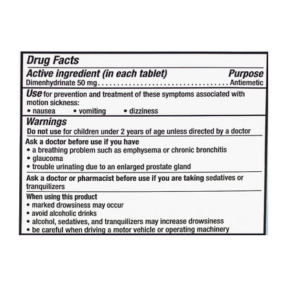 Dramamine® Motion Sickness Relief Tablets – 2 Count Box, Case of 18
