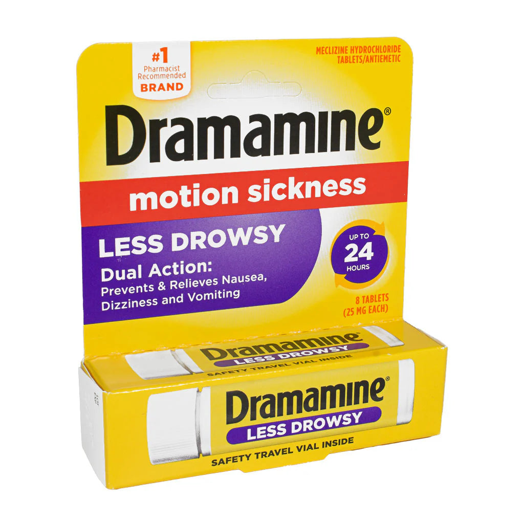 Dramamine® Motion Sickness Relief Less Drowsy Tablets – 8 Count Vial, Case of 18