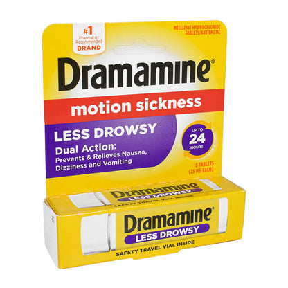 Dramamine® Motion Sickness Relief Less Drowsy Tablets – 8 Count Vial, Case of 18