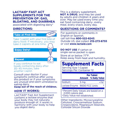 Lactaid® Fast Act Caplets – 12 Count, Case of 18 Boxes