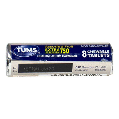 Tums® EX 750 Assorted Fruit Antacid – Roll of 8, Case of 24 Rolls