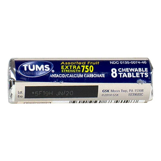 Tums® EX 750 Assorted Fruit Antacid – Roll of 8, Case of 24 Rolls