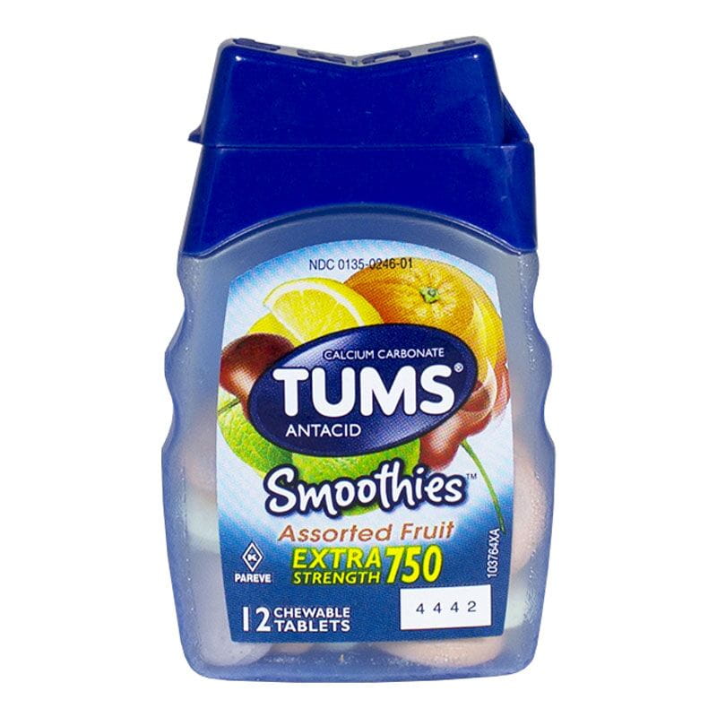 Tums EX Smoothies Assorted Fruit Antacid - Bottle of 12 Chewable Tabs wellness vending machine