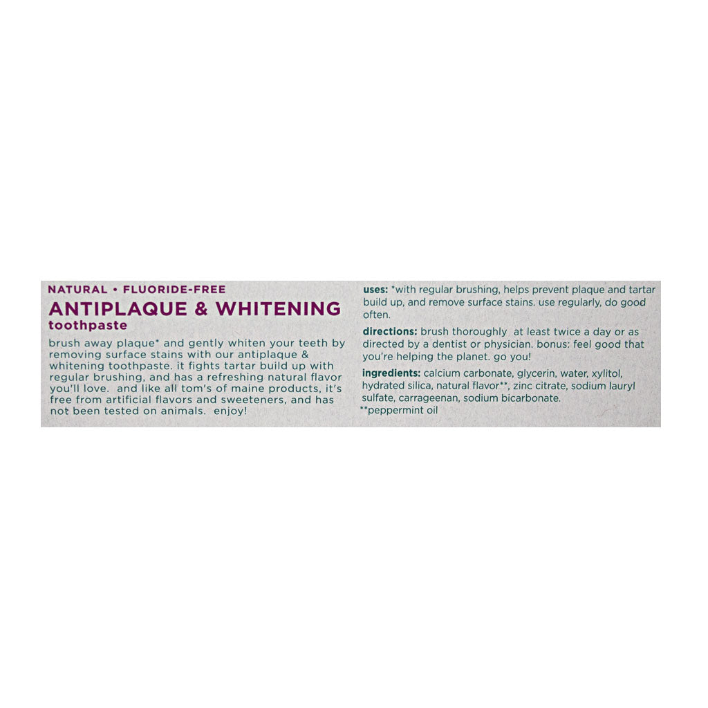 Tom's of Maine Peppermint Antiplaque & Whitening Fluoride-Free Toothpaste 1 oz wellness vending machine university campuses