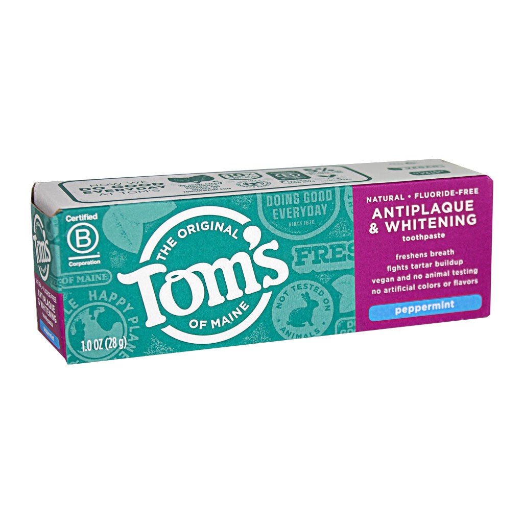 Tom's of Maine Peppermint Antiplaque & Whitening Fluoride-Free Toothpaste 1 oz wellness vending machine