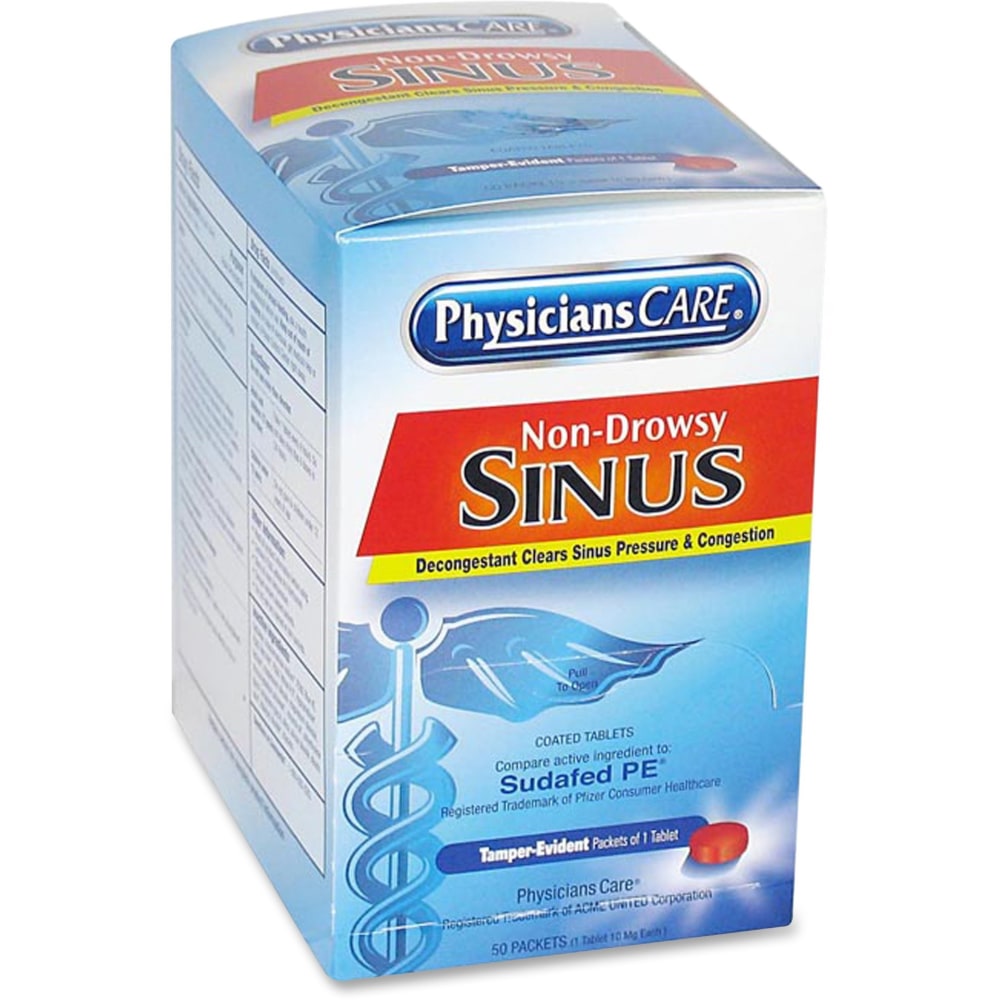 PhysiciansCare Sinus Relief Packets, 1 Tablet Per Packet, Box of 50