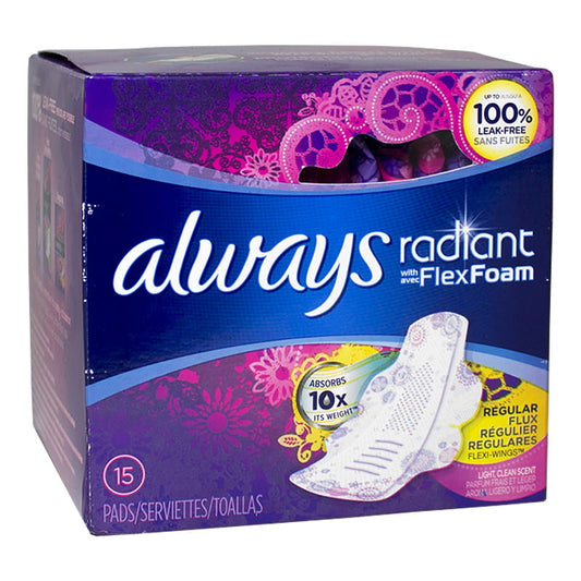 Always Radiant Regular w/ Wings Scented Pads - Pack of 15 wellness vending machine