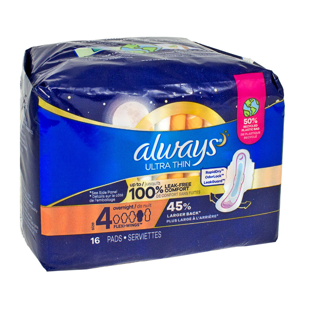 Always Overnight Ultra-Thin Maxi Pads with Wings Size 4- 16 ct wellness vending machine