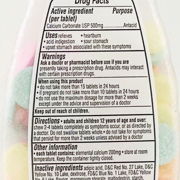 Major Pharmaceuticals Calcium Antacid Tablets – Mixed Fruit Flavor, 500 mg, 150 Tablets
