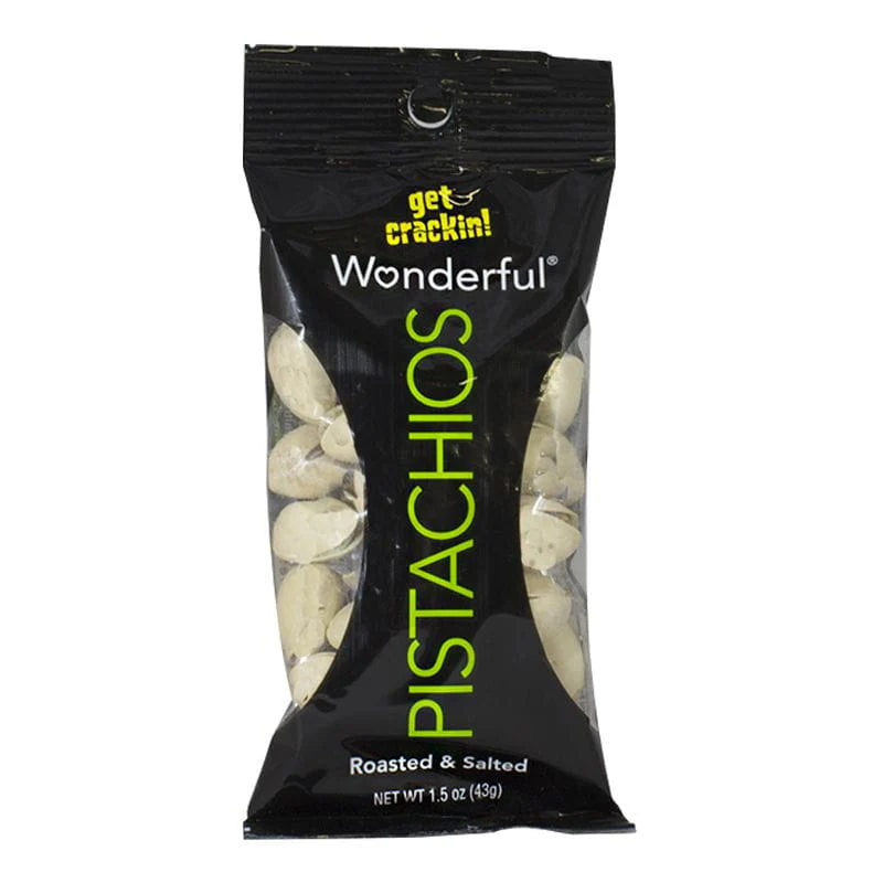 Wonderful Pistachios Salted 1.5 oz plant-based protein snack for healthy vending machines in airports, schools, and workplaces
