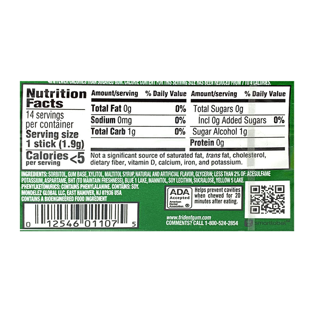 Trident Spearmint Sugar Free Gum- 14 sticks wellness vending machine university campuses