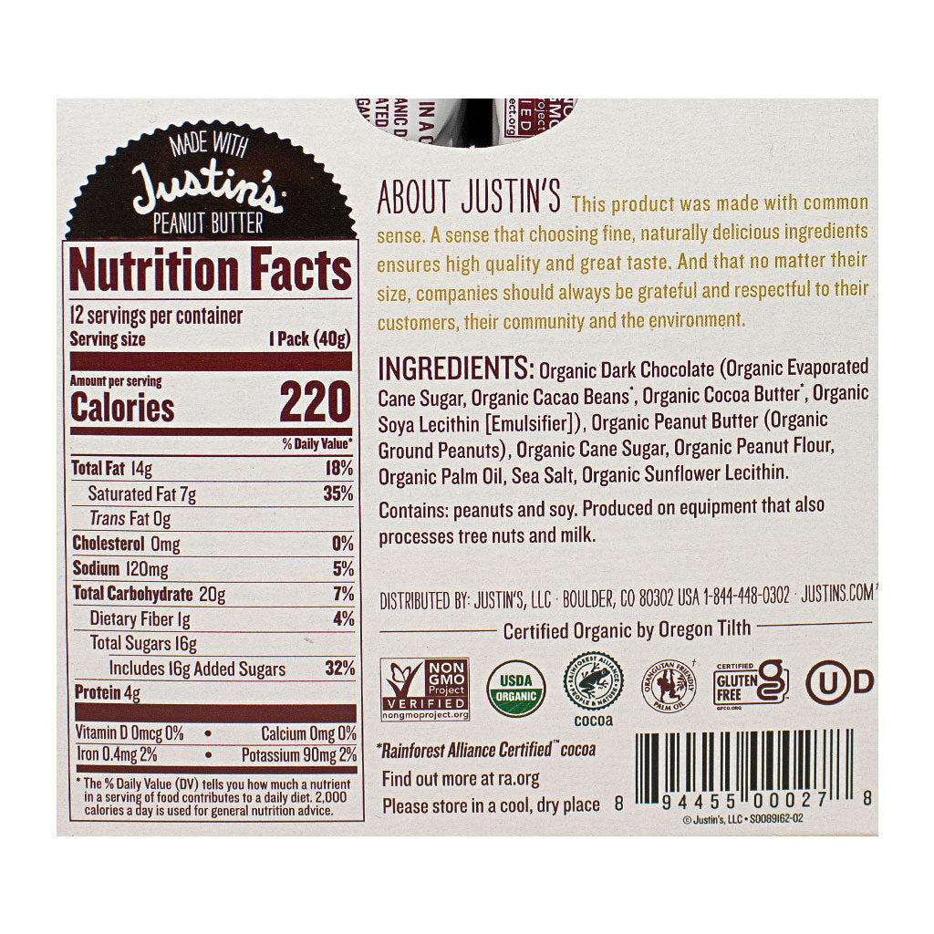 Justin's Dark Chocolate Peanut Butter Cups - 1.4 oz. wellness vending machine university campuses