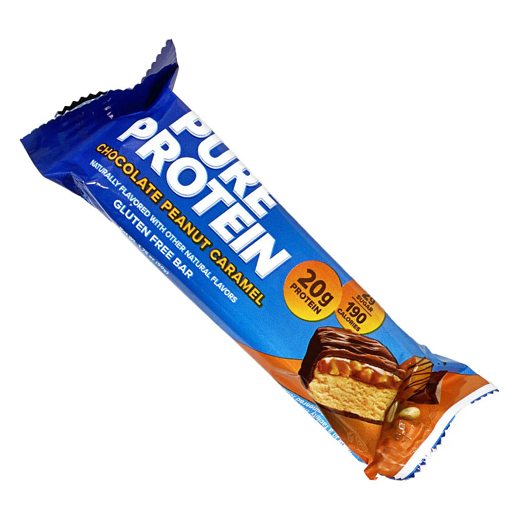 Pure Protein Chocolate Peanut Caramel flavored protein bar for healthy vending