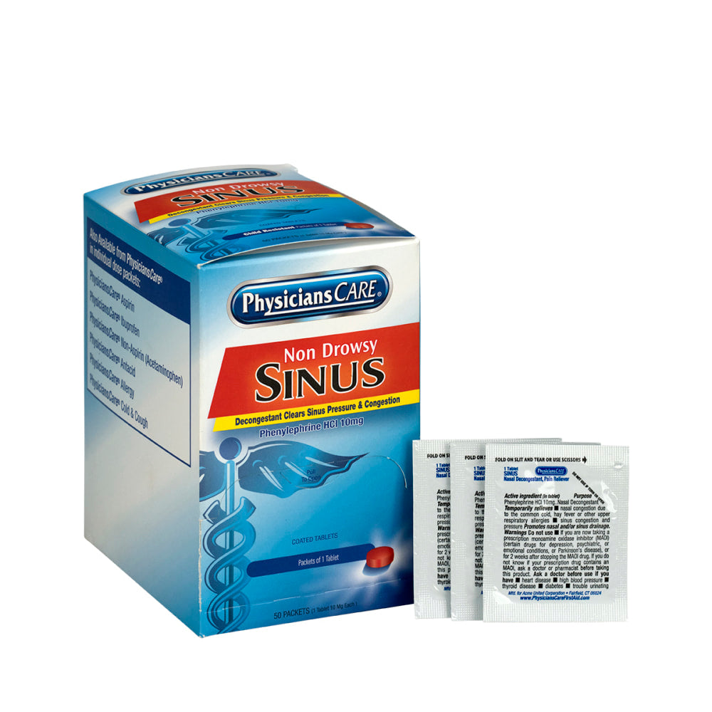 PhysiciansCare Sinus Relief Packets, 1 Tablet Per Packet, Box of 50