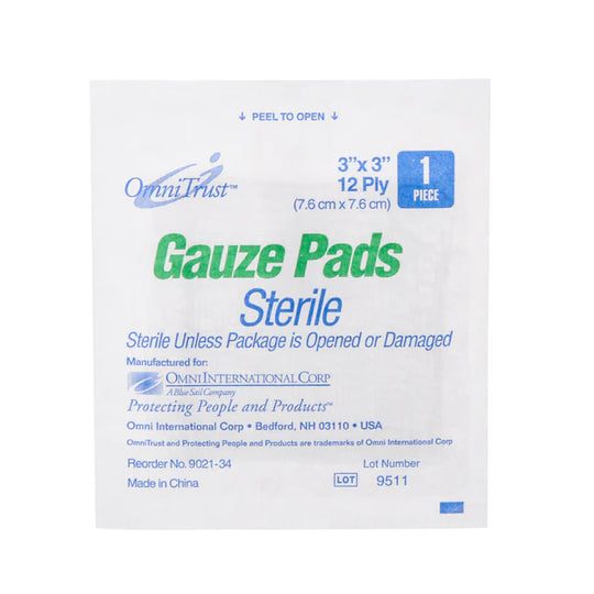 OMNITRUST Sterile Gauze Pads – 3" x 3", 12-Ply