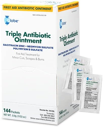 Globe triple antibiotic ointment 0.9 g single dose packets box of 144 for wellness vending machines in airports, colleges, and workplaces