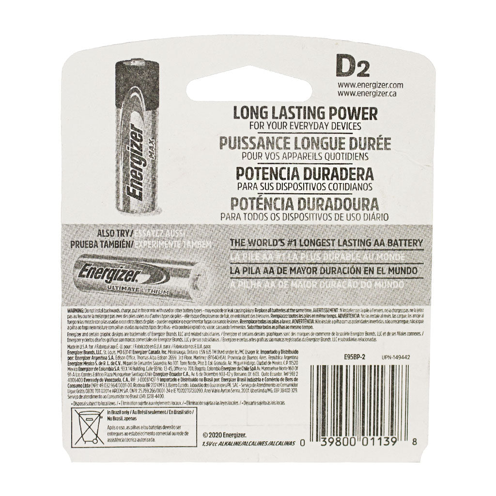 Energizer Max D Batteries - Card of 2 wellness vending machine university campuses