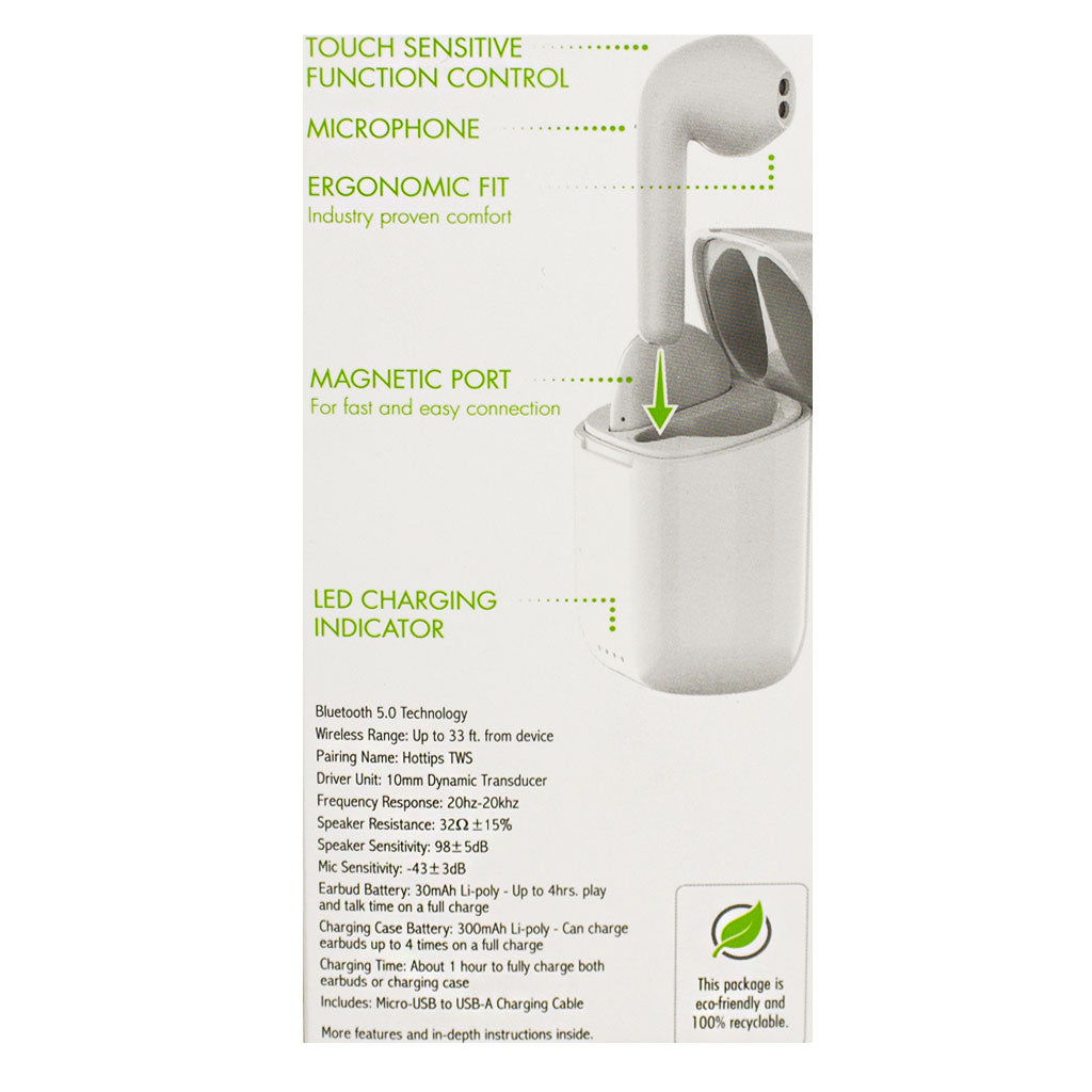 Hottips White Wireless TWS Stick Earbuds w/Charging Case wellness vending machine university campuses