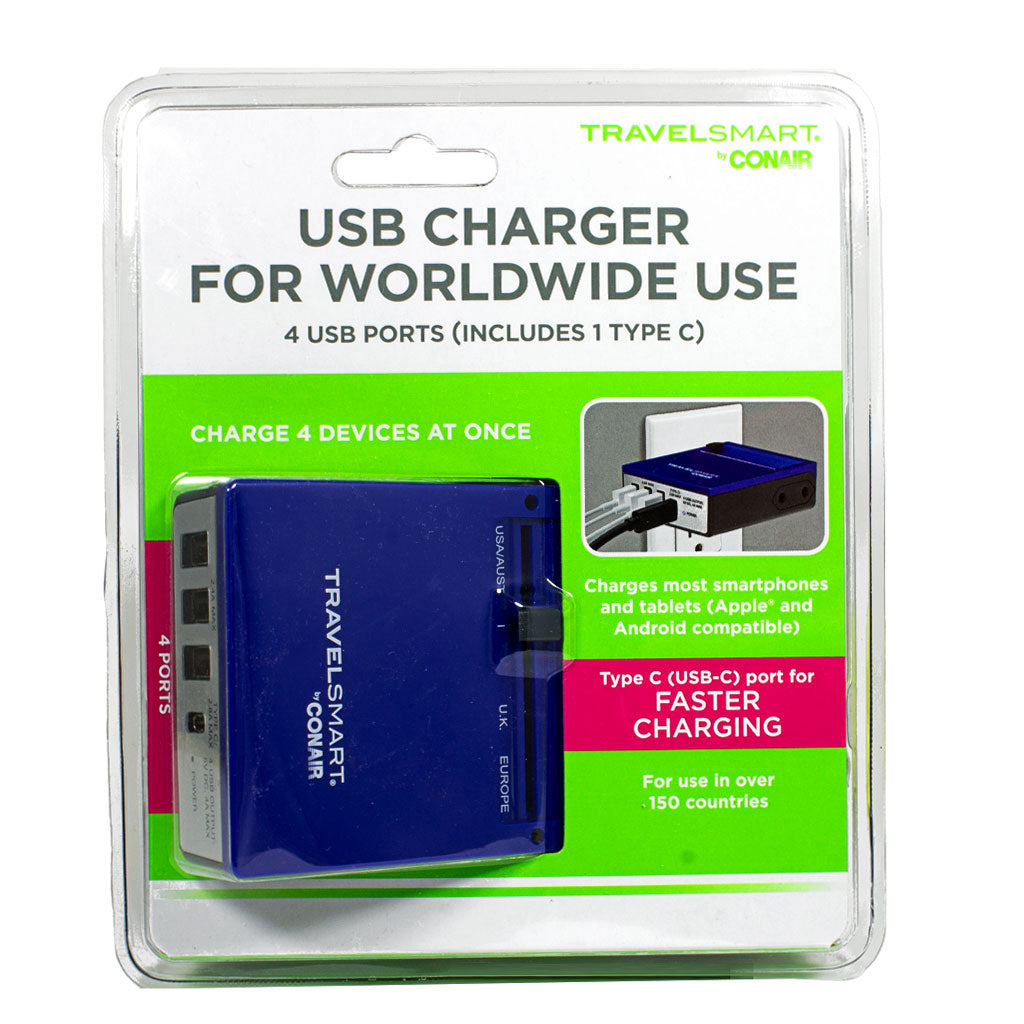 Travelsmart by Conair 4 USB A & C Worldwide Charger wellness vending machine
