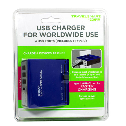 Travelsmart by Conair 4 USB A & C Worldwide Charger wellness vending machine