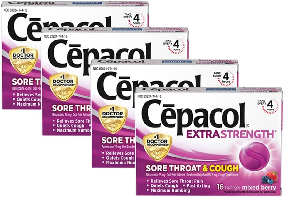 Cepacol Extra Strength Sore Throat & Cough Relief Lozenges, 16 Count, 4 Boxes wellness vending machine