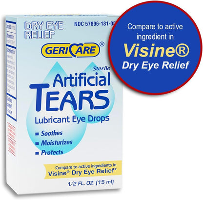 GeriCare Artificial Tears Lubricant Eye Drops – Dry Eye Relief, 0.5 fl oz / 15 mL, 6 Pack