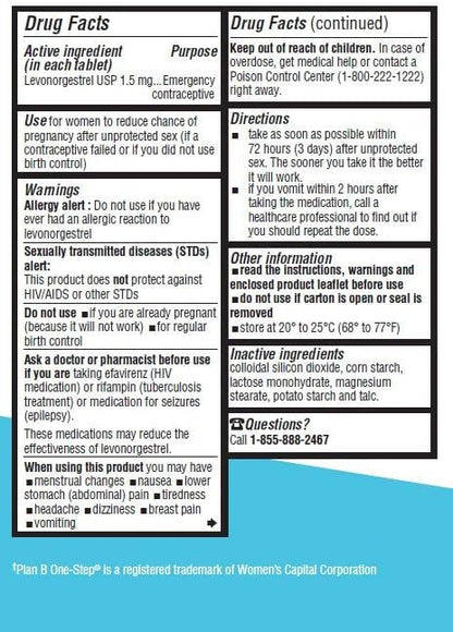 EContra One-Step® Emergency Contraceptive, 1.5 mg (1 Levonorgestrel Tablet)