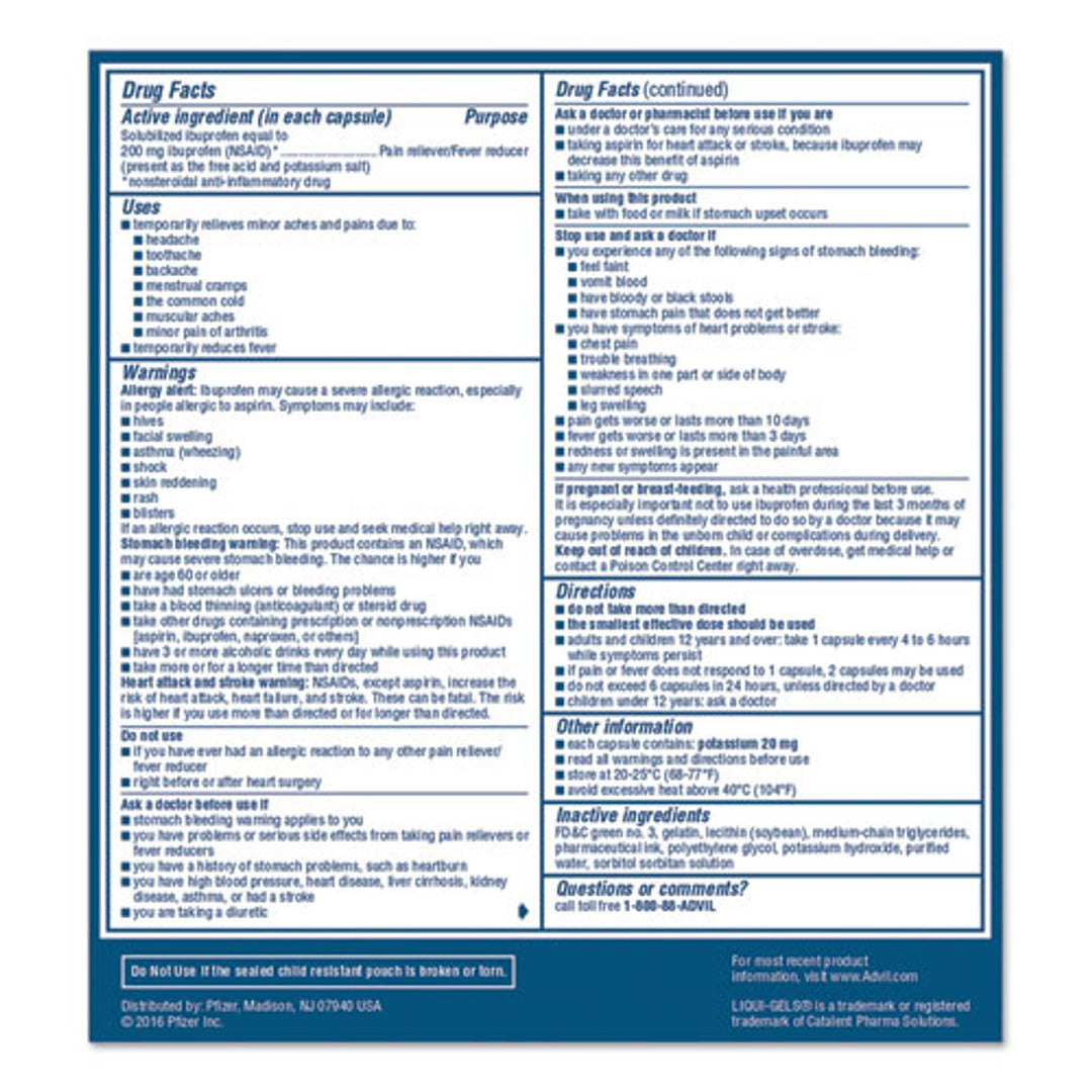 ADVIL® Ibuprofen Tablets Pain Reliever and Fever Reducer – 2 Pack, 50 Per Box
