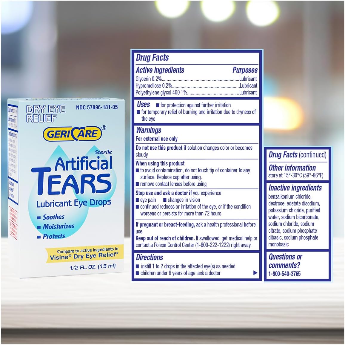 GeriCare Artificial Tears Lubricant Eye Drops – Dry Eye Relief, 0.5 fl oz / 15 mL, 6 Pack