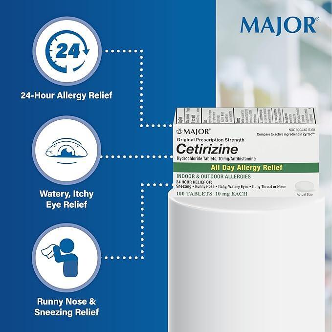 MAJOR PHARMACEUTICALS All Day Allergy, 24 Hour, Compare to  Zyrtec® 14 Tablets