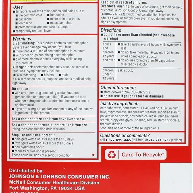 TYLENOL® Extra Strength Caplets – 500 mg, 2-Caplet Packets