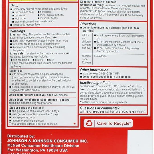 TYLENOL® Extra Strength Caplets – 500 mg, 2-Caplet Packets
