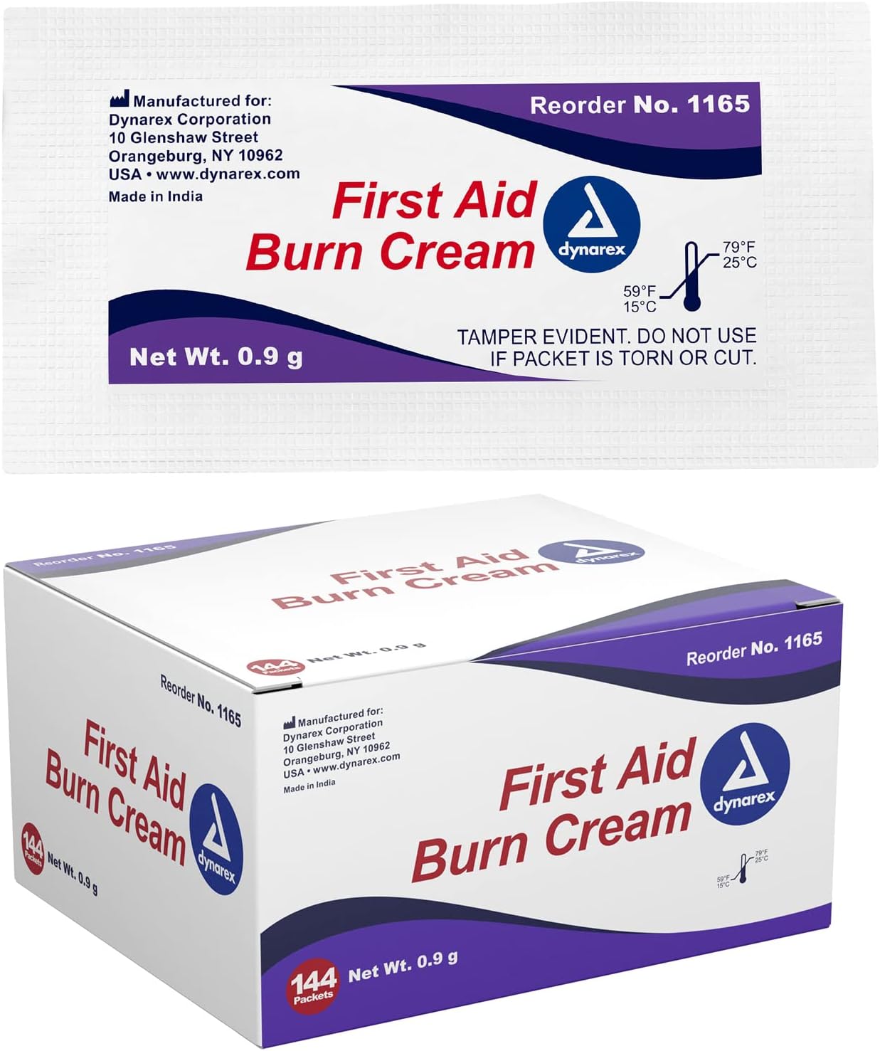 Dynarex first aid burn cream 0.9 g single dose packets box of 144 for wellness vending machines in airports, colleges, and workplaces