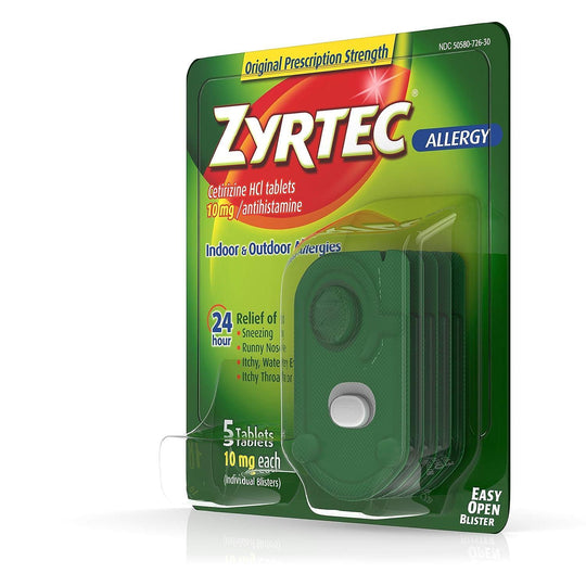 Zyrtec® Allergy Relief – 10mg Cetirizine Tablets (Individual Blister Pack)