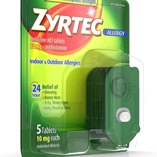 Zyrtec® Allergy Relief – 10mg Cetirizine Tablets (Individual Blister Pack)