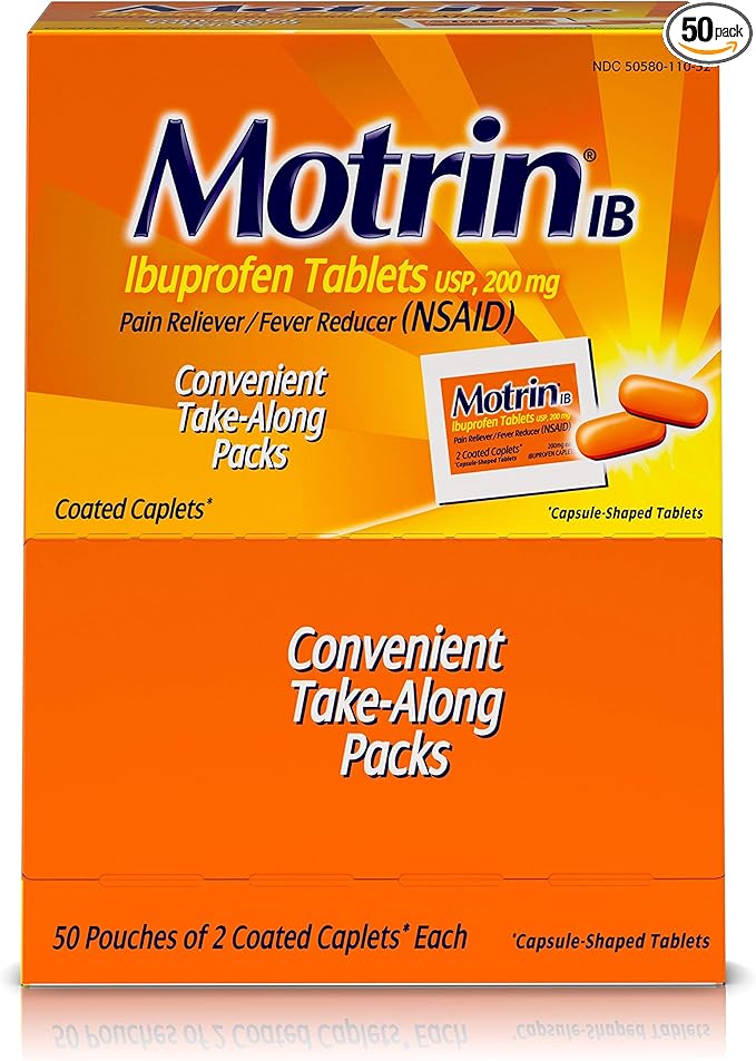 MOTRIN® Ibuprofen Pain Reliever 2 Tablets Per Pack, 50 Packs Per Box