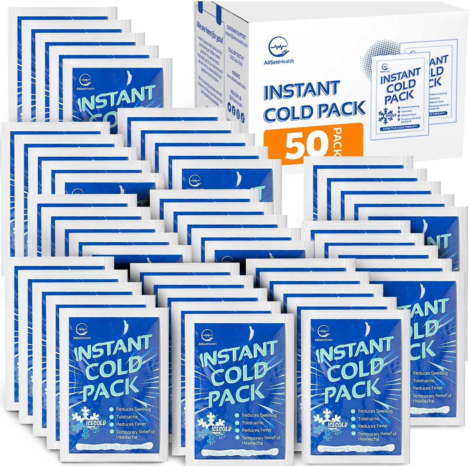 Disposable instant ice packs 6 x 4.5 inch pack of 50 for wellness vending machines in airports, colleges, and workplaces