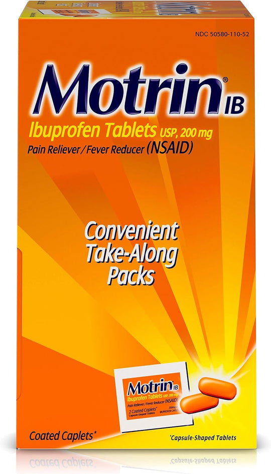 MOTRIN® Ibuprofen Pain Reliever 2 Tablets Per Pack, 50 Packs Per Box