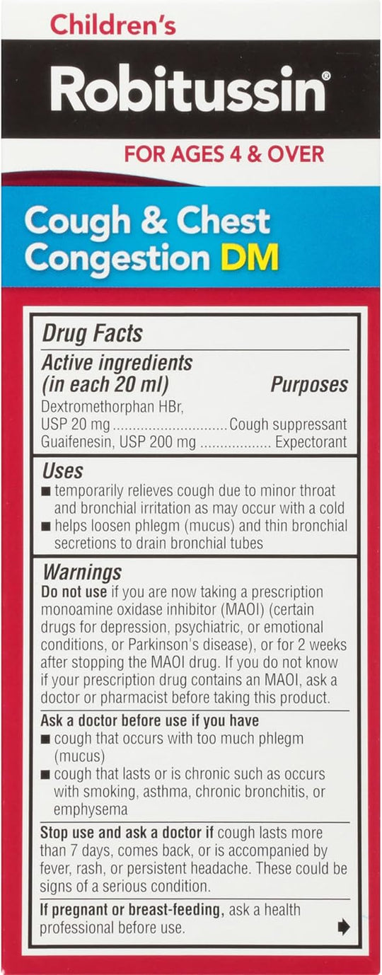 Robitussin® Children’s Cough + Chest Congestion DM, 4 fl oz Bottle