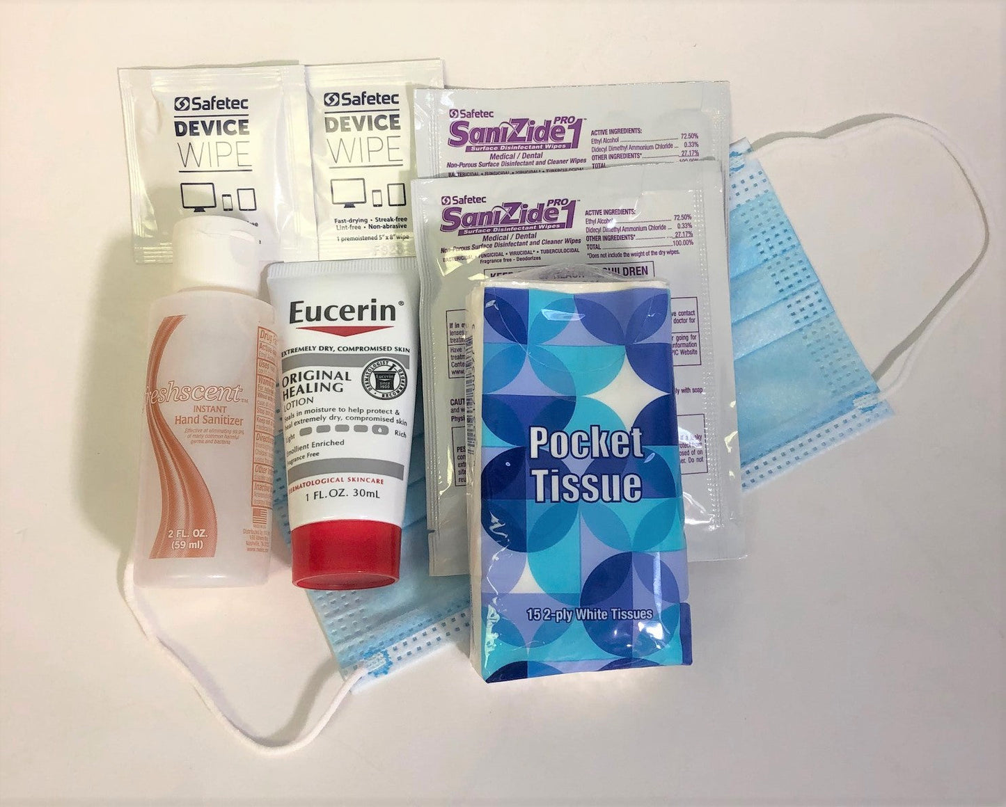 COVID 19 - Go to Work/Store Sanitizing & Care Kit with Sanizide Wipes & Mask, 8 items wellness vending machine